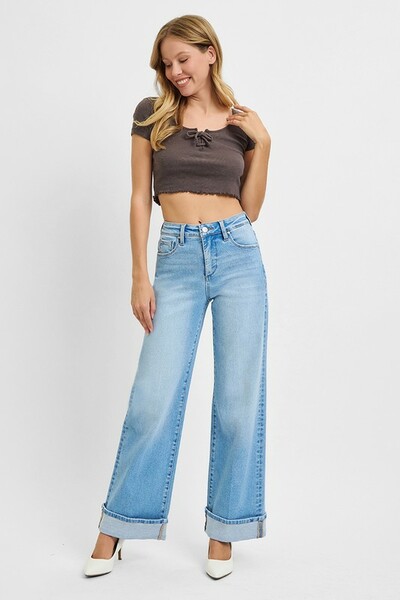 Risen High Rise Wide Leg Cuffed Jean
