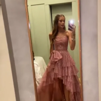Strapless High Low Pink A Line Party Dresses - Thumbnail 1