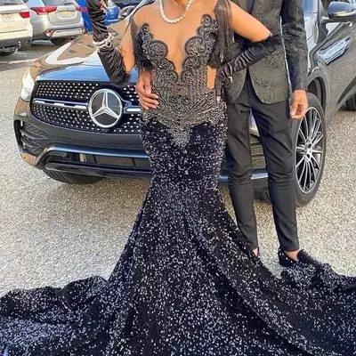 Elegant sequins lace african girls prom dress formal gown