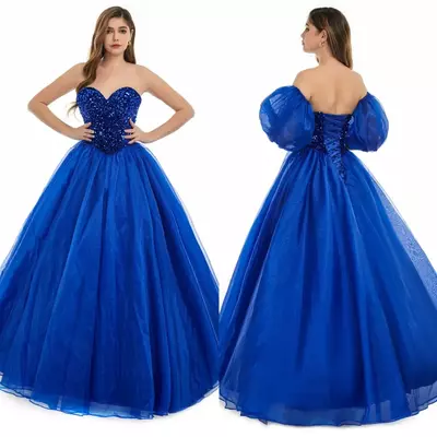 Royal blue quinceanera dresses sequns prom gowns evening formal gowns