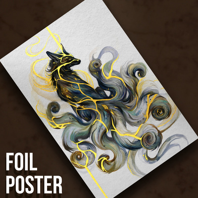 Kintsugi kitsune - premium metallic poster
