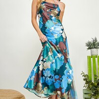 Botanical Satin Dress - Thumbnail 1