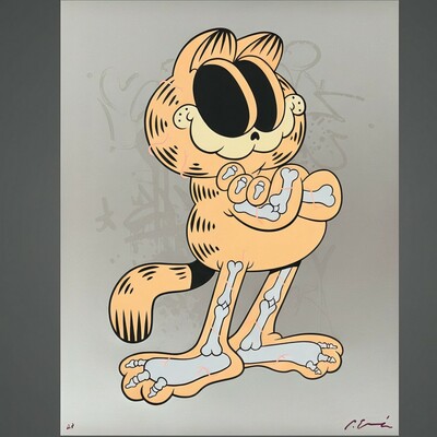 Oversize screen print by cote escriva "creepy garfield.color metallic ed. (2019)"