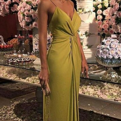 Simple straps a line green prom dresses,formal dresses