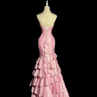 Strapless Pink Fitted Waist Tiered Skirt Party Dress - Thumbnail 2