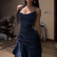 Halter Dark Blue Slit Long Prom Dresses - Thumbnail 1