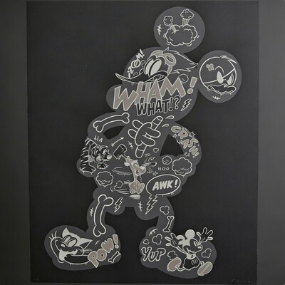 Oversize screen print by cote escriva "creepy mouse "wham! what?!" series (2022)"