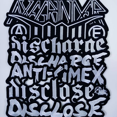 Long embroidered patch disclose discharge axegrinder anti-cimex doom