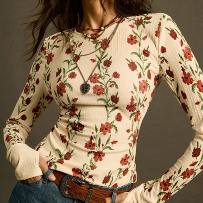 Flower floral print long sleeved t-shirt