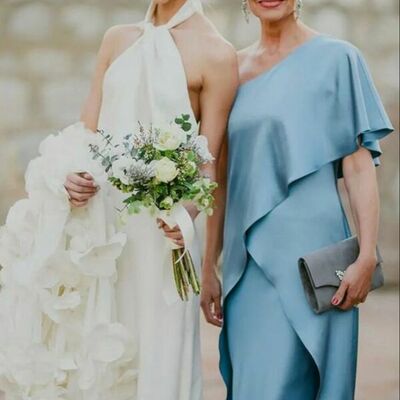 Elegant blue mother of the bride/groom dress evening formal dress，2002