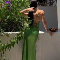 Sheath Green Stain Tea Length Backless Prom Dress  - Thumbnail 1