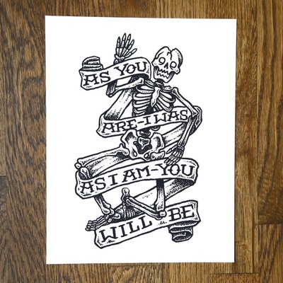 Skeleton with memento mori - print