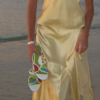 Halter Yellow Two Piece Satin Formal Prom Dress - Thumbnail 1