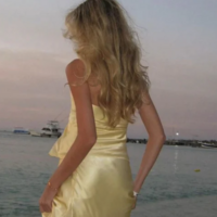 Halter Yellow Two Piece Satin Formal Prom Dress - Thumbnail 2
