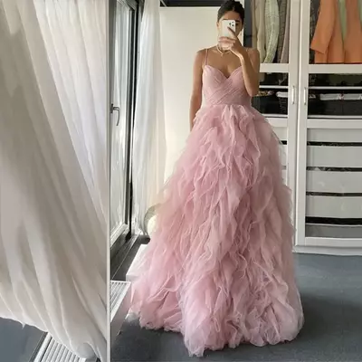 Dark pink prom formal dress 2026 v-neck sleeveless ruffles tulle a-line evening pageant party gowns for birthday vestidos