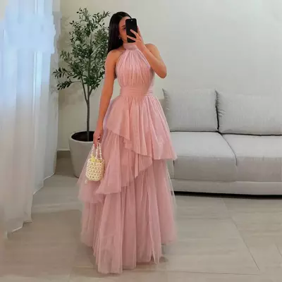 Elegant pink a line prom dress evening formal gown