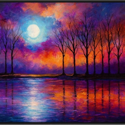 Moonlit spectrum forest reflections art print