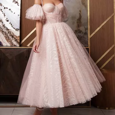 Pink sequined tulle evening prom dresses a line spaghetti birthday party dresses customized special occasion ball gowns