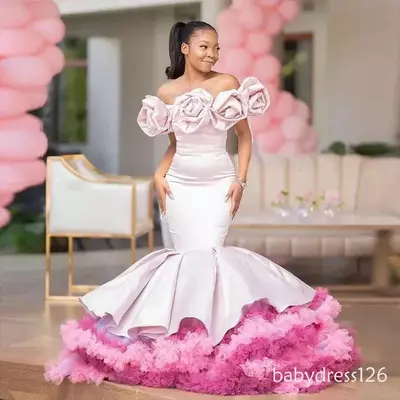 Elegant ruffled mermaid prom evening gown: off-shoulder floor-length formal dress for special occasions