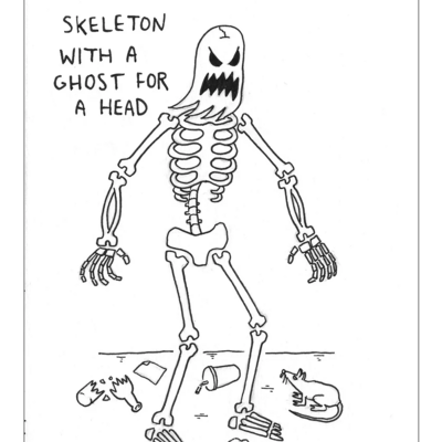 ‘skeleton with a ghost for a head’ original illustration