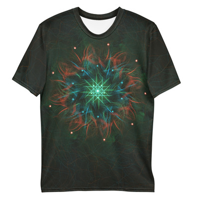 Neon starburst fractal  glowing green and electric design men's t-shirt