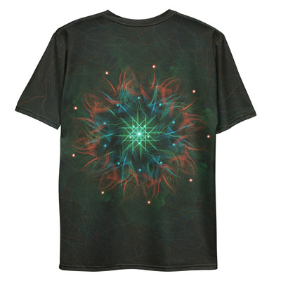 Neon starburst fractal  glowing green and electric design men's t-shirt