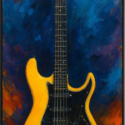 Yellow electric guitar abstract wall art print
