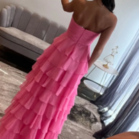 A-Line Sweetheart Hot Pink Tiered Chiffon Prom Dress With Slit - Thumbnail 2
