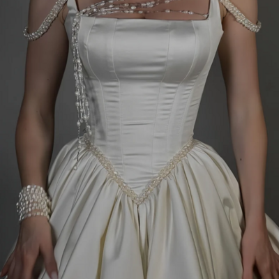 A line ivory pearl satin short homecoming dresses
