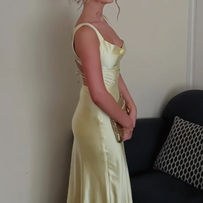 Elegant sheath yellow long prom dress with criss cross back