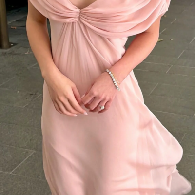 Elegant a line pink chiffon long prom formal evening dresses - Thumbnail 2