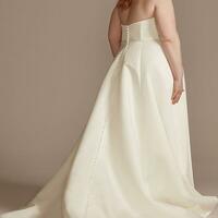 A-Line Strapless Sweetheart Ivory Satin Plus Size Wedding Dresses with Split Pockets,2010 - Thumbnail 1