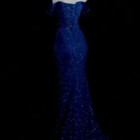 Mermaid Off Shoulder Blue Sequins Split Prom Dresses - Thumbnail 1