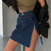 Irregular Zipper High Waisted Denim Skirt - Thumbnail 1