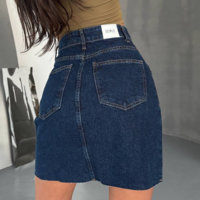 Irregular Zipper High Waisted Denim Skirt - Thumbnail 2