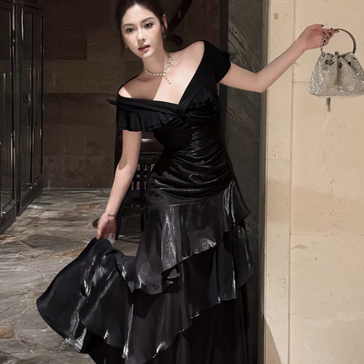 Mermaid black off the shoulder evening party dress
