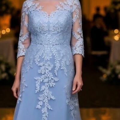 Elegant bule sheath appliques mother of bride/groom dress evening formal gowns 
