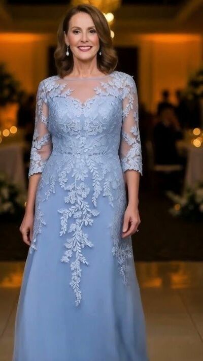 Elegant Bule Sheath Appliques Mother of Bride/Groom Dress Evening Formal Gowns 