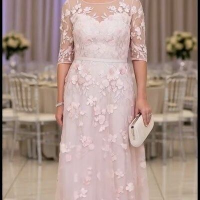 Elegant pink short sleeve appliques mother of bride/groom dress evening formal gowns 