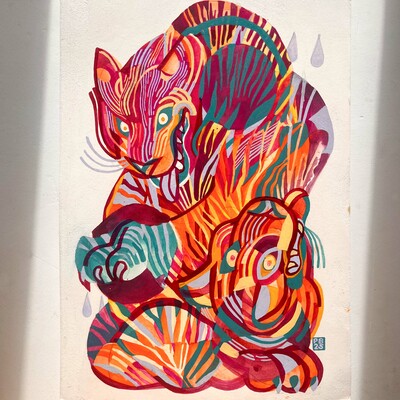 "rain tigers" original painting