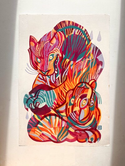 "RAIN TIGERS" Original Painting