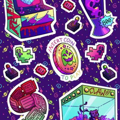 Haunted arcade holographic sticker sheet