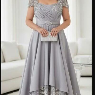 Elegant grey a line appliques mother of bride/groom dress evening formal gowns 