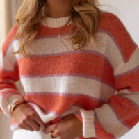 Color Block Stripe Pullover Knit Sweater - Thumbnail 1
