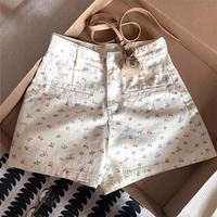 Cute bow and cherry print denim shorts - Thumbnail 1