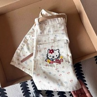 Cute bow and cherry print denim shorts - Thumbnail 2