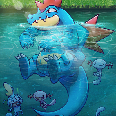 Pokémon - feraligatr in the pond print