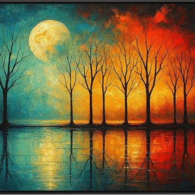 Dual horizon reflections abstract landscape wall art print