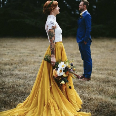 Beautiful two pieces lace boho wedding dress bridal gowns - Thumbnail 1