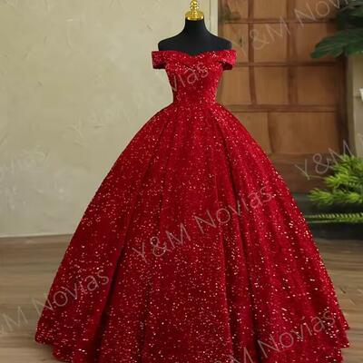 Ball gown red prom dress sequins lace formal evening dresses elegant women vestidos de noiva